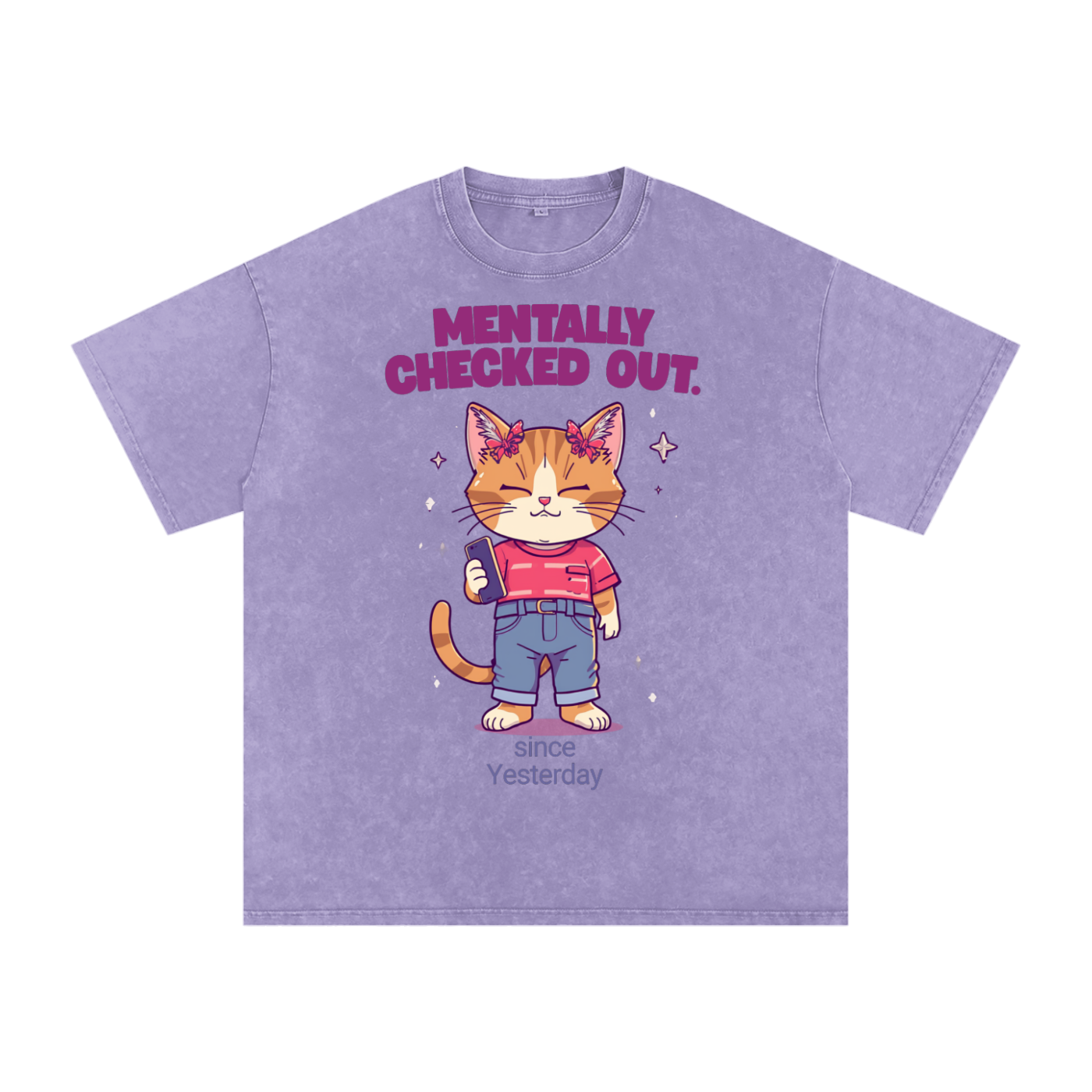 Mentally Checked Out | Funny Cat Oversized T-Shirt