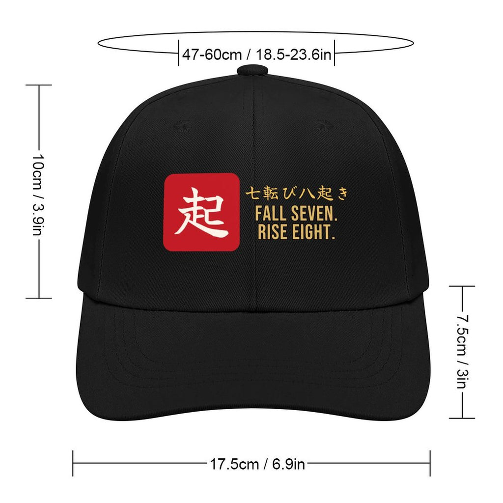 Fall Seven Rise Eight Samurai Cap | Japanese Proverb Kanji Baseball Hat, Motivational Streetwear Dad Hat
