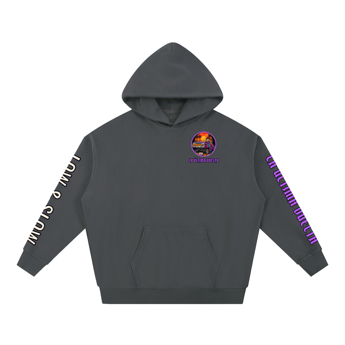 La Última Vuelta Hoodie | Lowrider Calaca Día de los Muertos Graphic Hoodie, Back & Sleeve Print