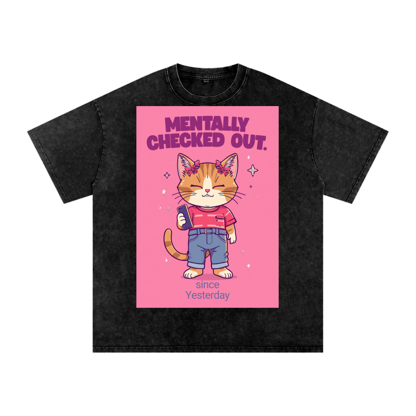 Mentally Checked Out Pink | Funny Cat Oversized T-Shirt