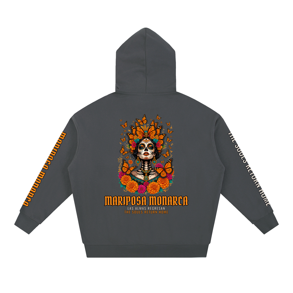 Mariposa Monarca Hoodie | Monarch Butterfly Catrina Día de los Muertos Graphic Hoodie, Back & Sleeve Print