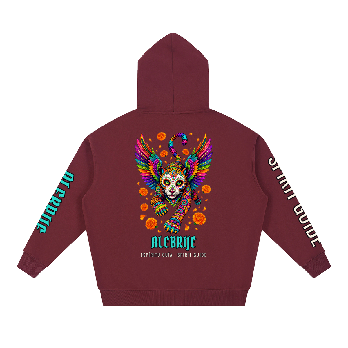 Alebrije Hoodie | Winged Jaguar Spirit Guide Día de los Muertos Graphic Hoodie, Back & Sleeve Print