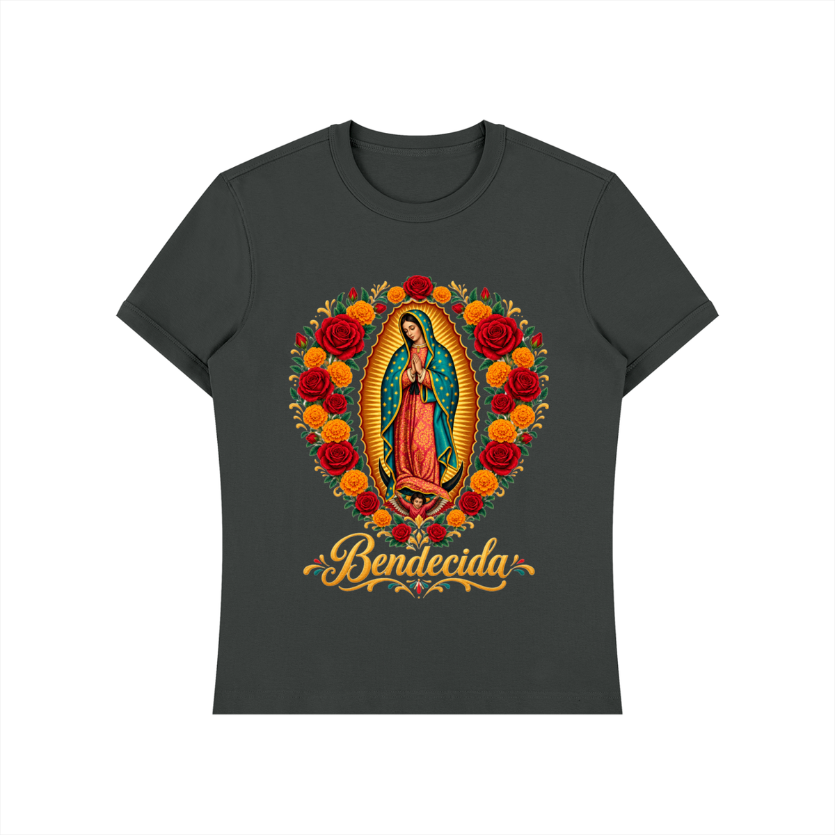 Bendecida Virgen de Guadalupe Shirt | Our Lady of Guadalupe Roses Tee, Catholic Mexican Faith Gift