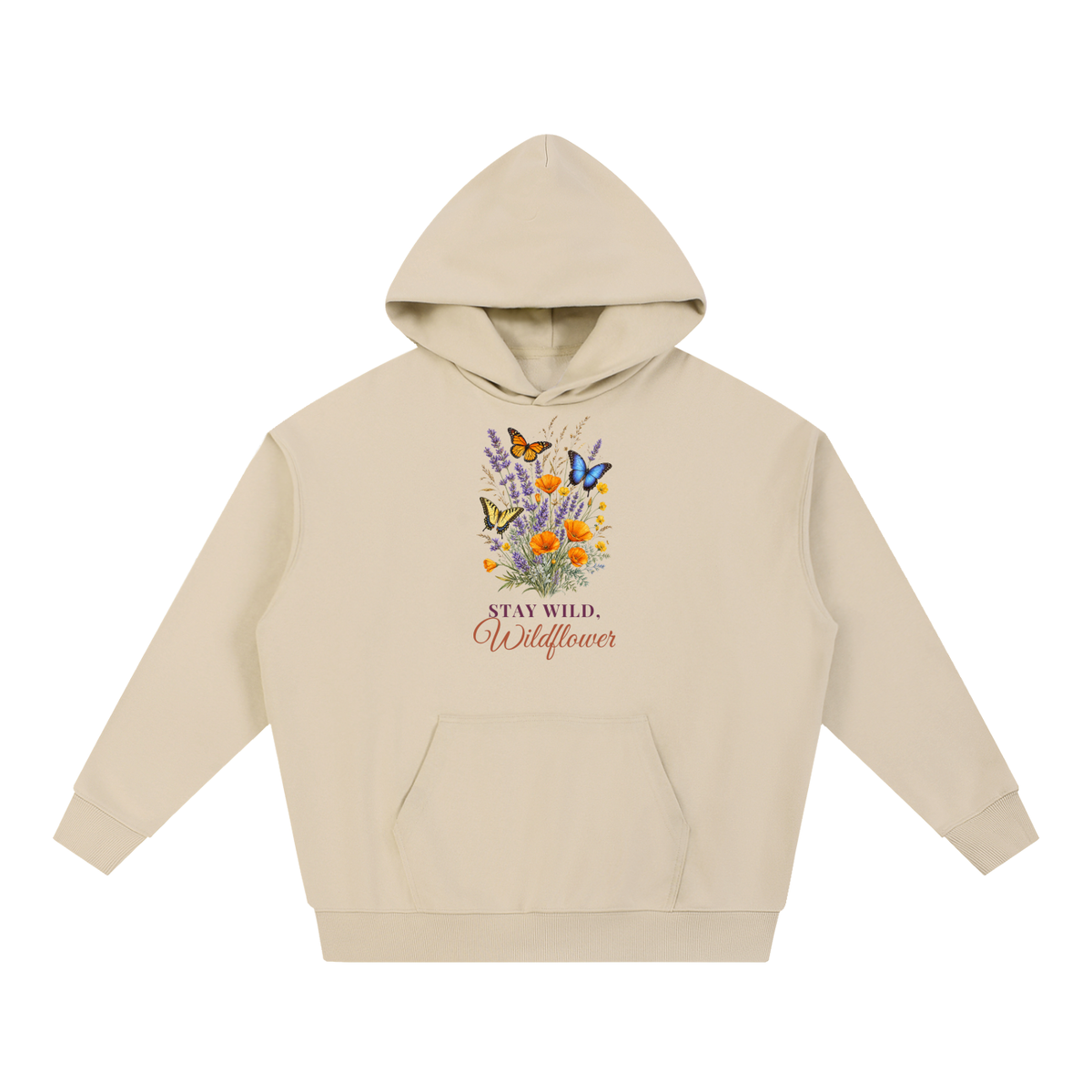 Stay Wild Wildflower Hoodie | Lavender Poppy Butterfly Watercolor Floral Sweatshirt for Women