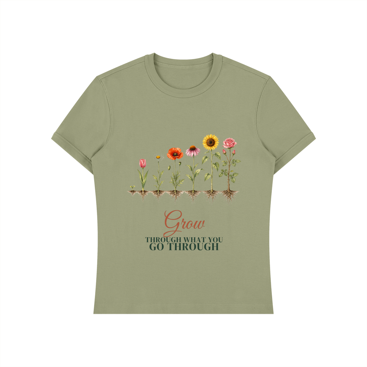 Grow Through What You Go Through Shirt | Wildflower Growth Watercolor Graphic Tee for Women