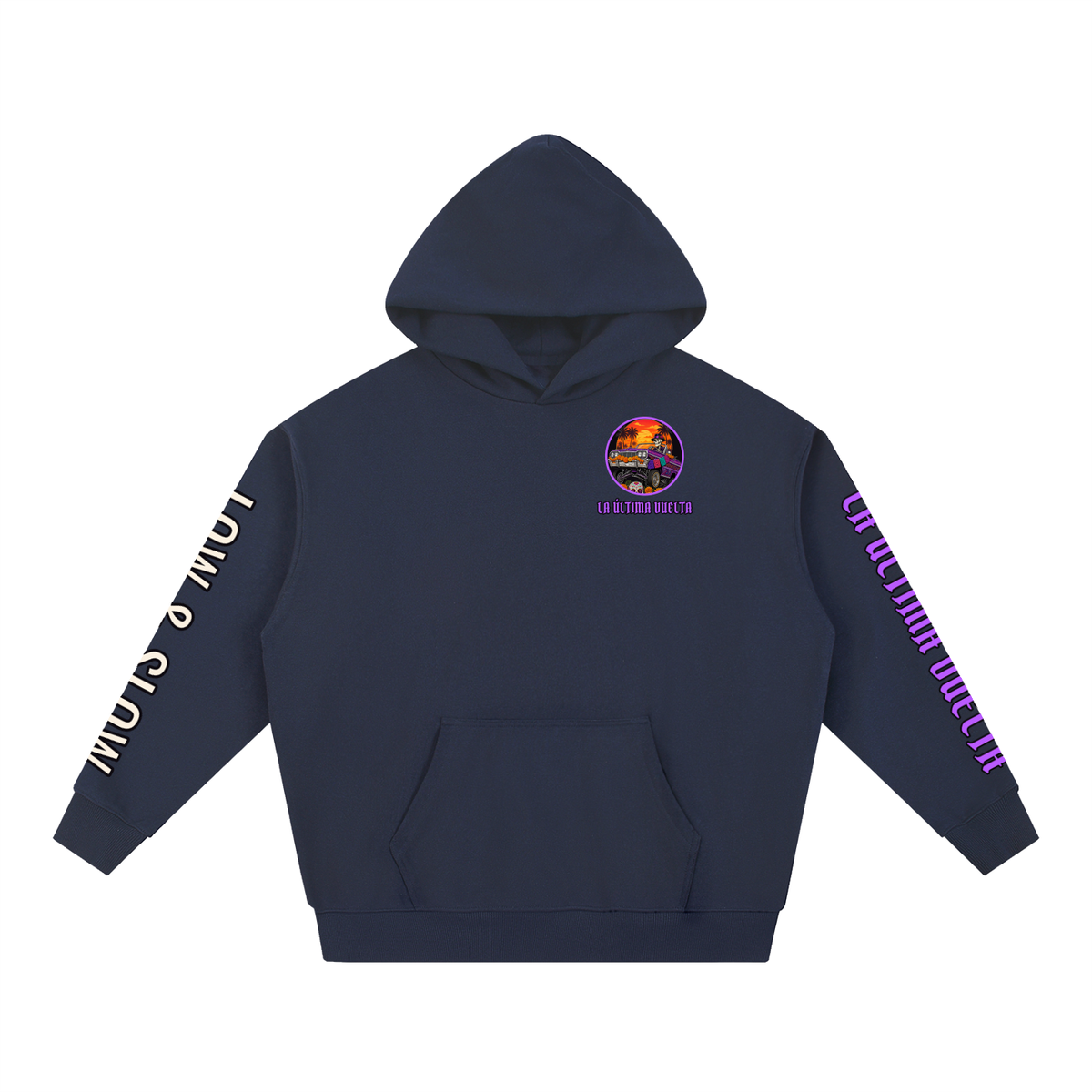 La Última Vuelta Hoodie | Lowrider Calaca Día de los Muertos Graphic Hoodie, Back & Sleeve Print