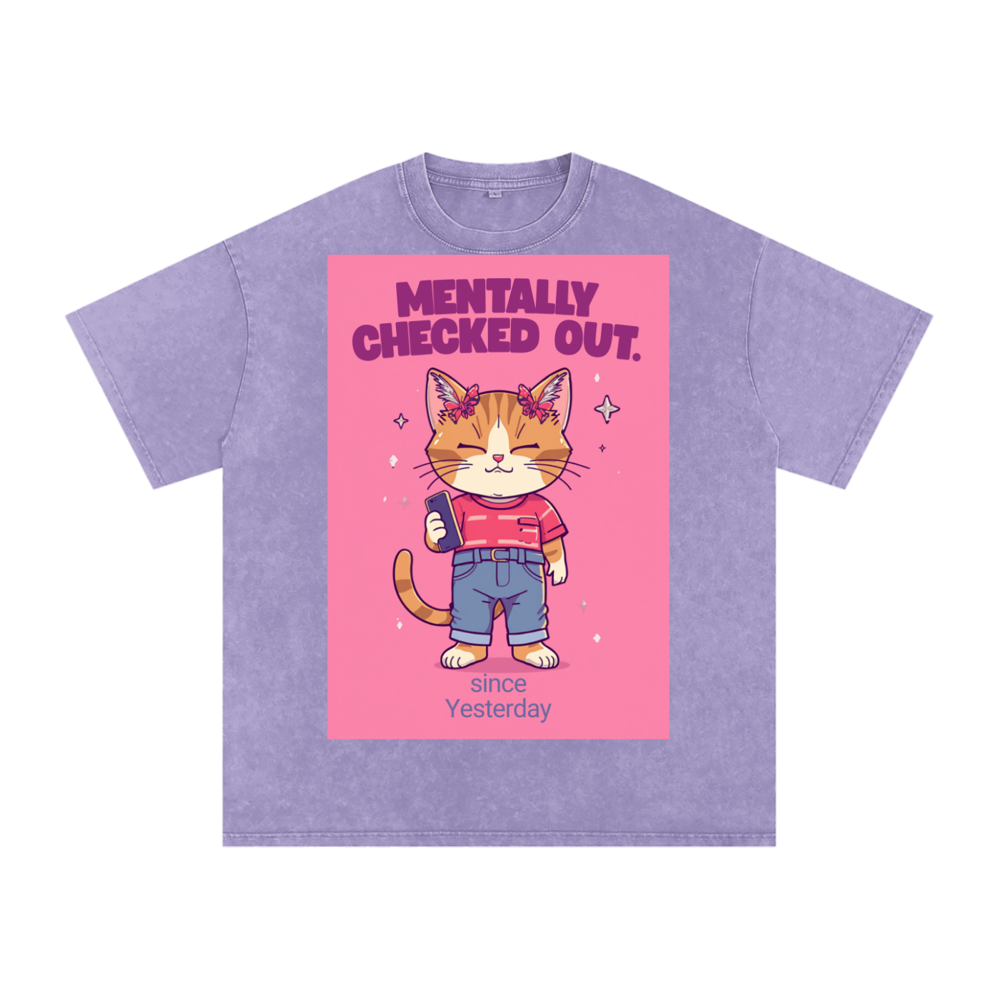 Mentally Checked Out Pink | Funny Cat Oversized T-Shirt