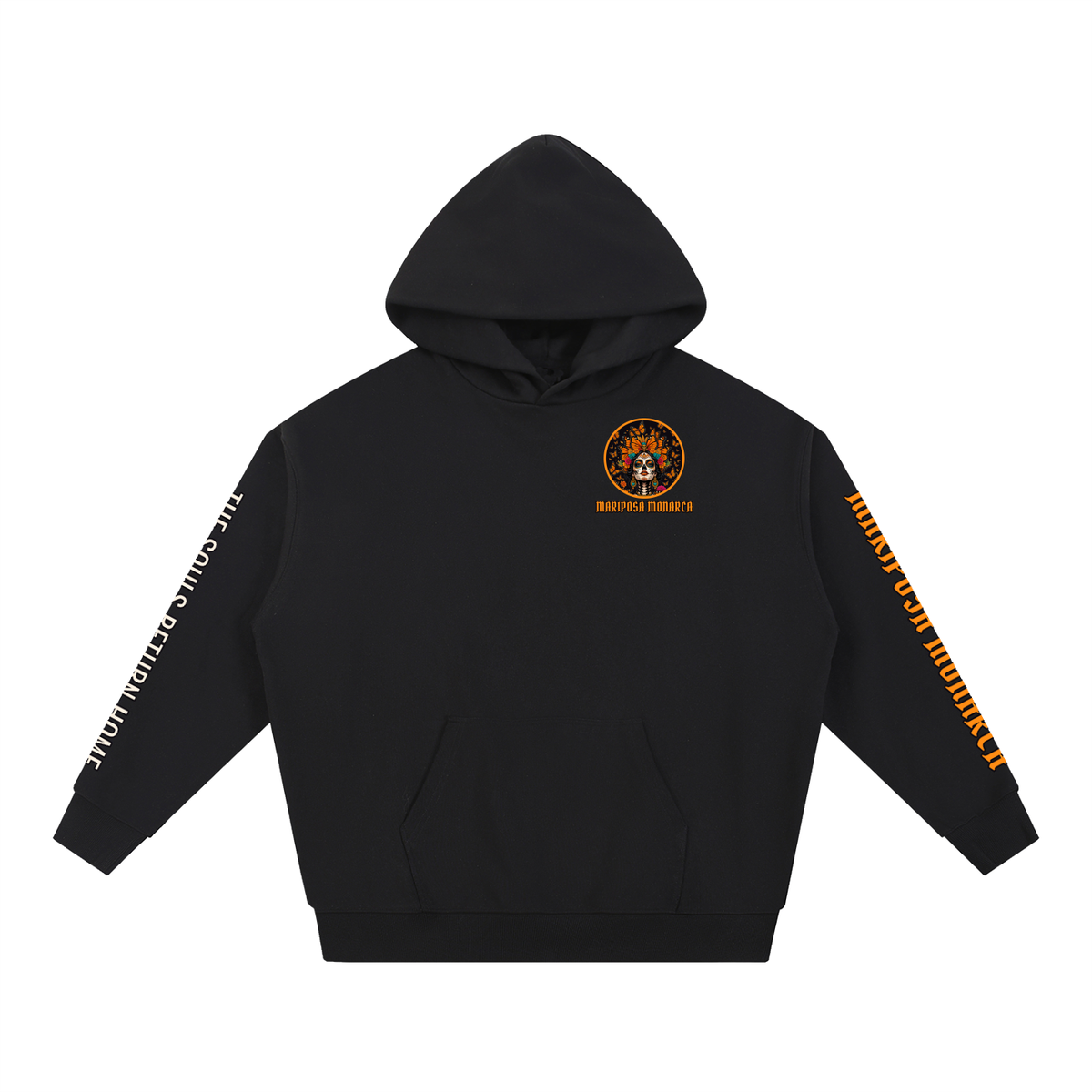 Mariposa Monarca Hoodie | Monarch Butterfly Catrina Día de los Muertos Graphic Hoodie, Back & Sleeve Print