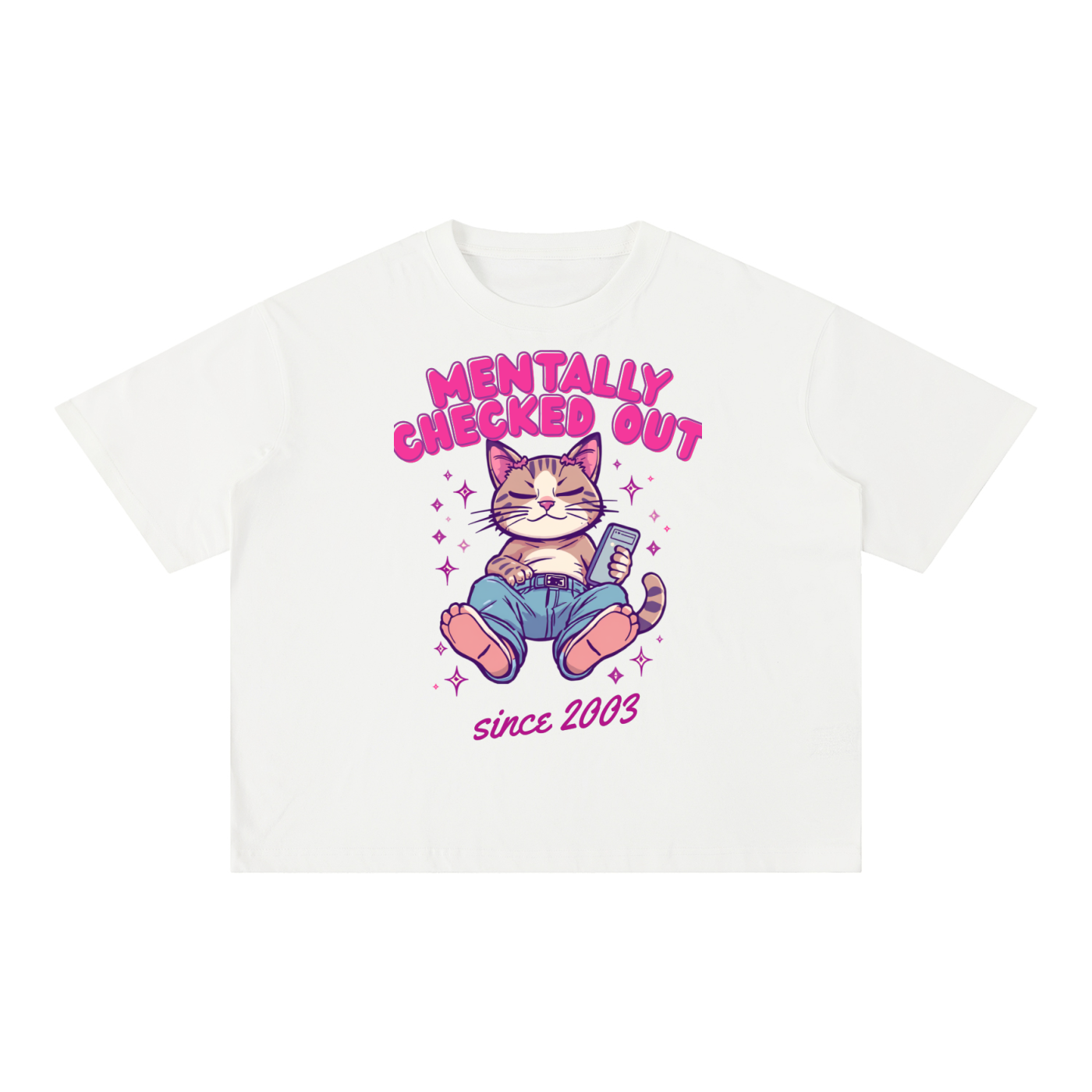 Mentally Checked Out | Funny Cat Boxy Washed T-Shirt