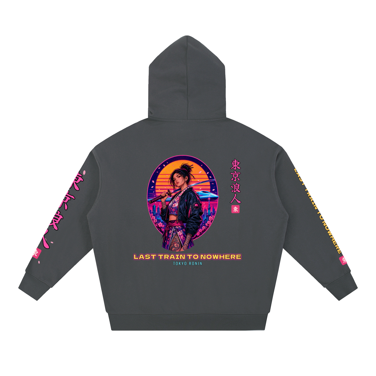 Tokyo Ronin Hoodie | Synthwave Female Samurai Japanese Graphic Hoodie, Back & Sleeve Print