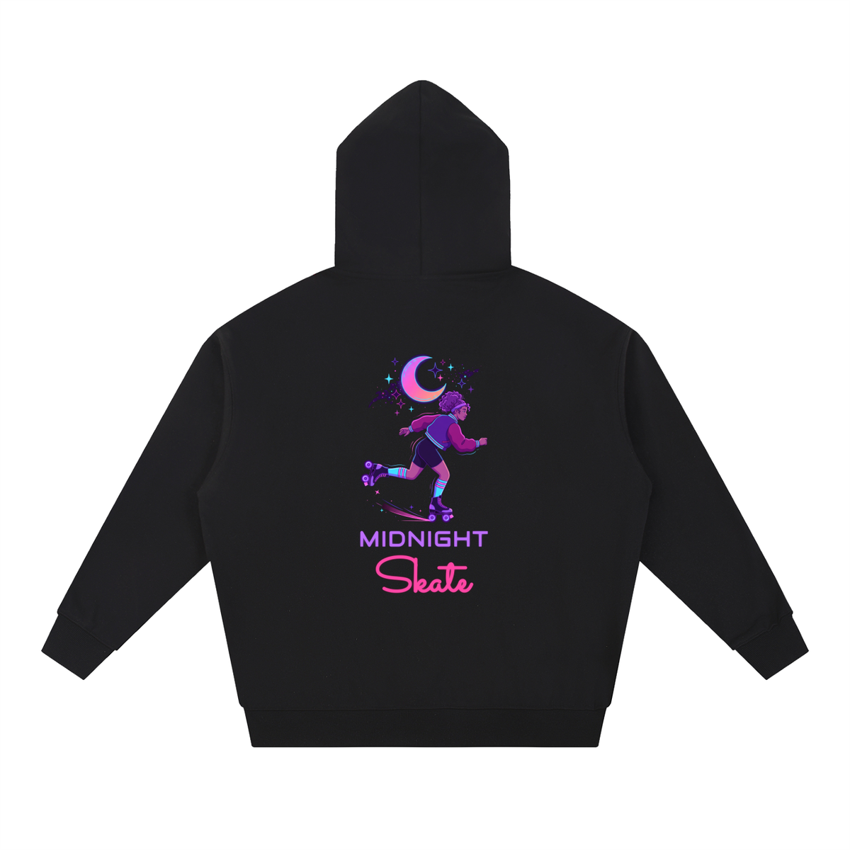 Midnight Skate Hoodie, Neon Moon Roller Skate Sweatshirt, Retro Synthwave Skating Gift