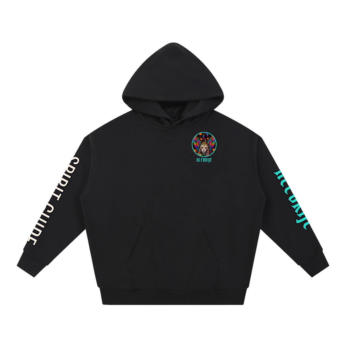 Alebrije Hoodie | Winged Jaguar Spirit Guide Día de los Muertos Graphic Hoodie, Back & Sleeve Print
