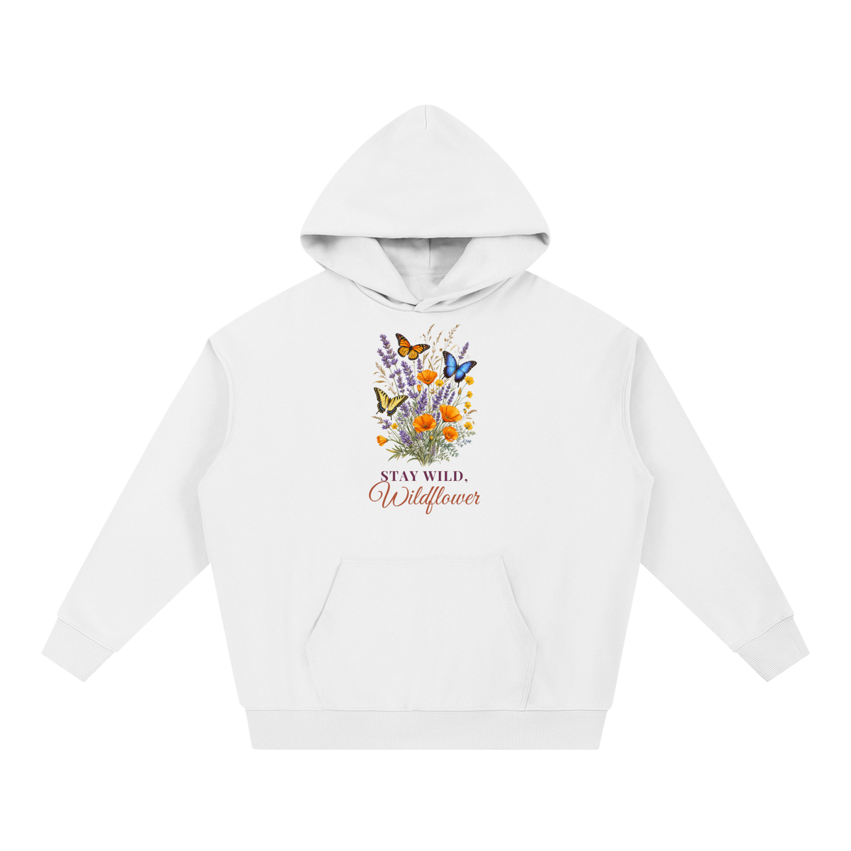Stay Wild Wildflower Hoodie | Lavender Poppy Butterfly Watercolor Floral Sweatshirt for Women