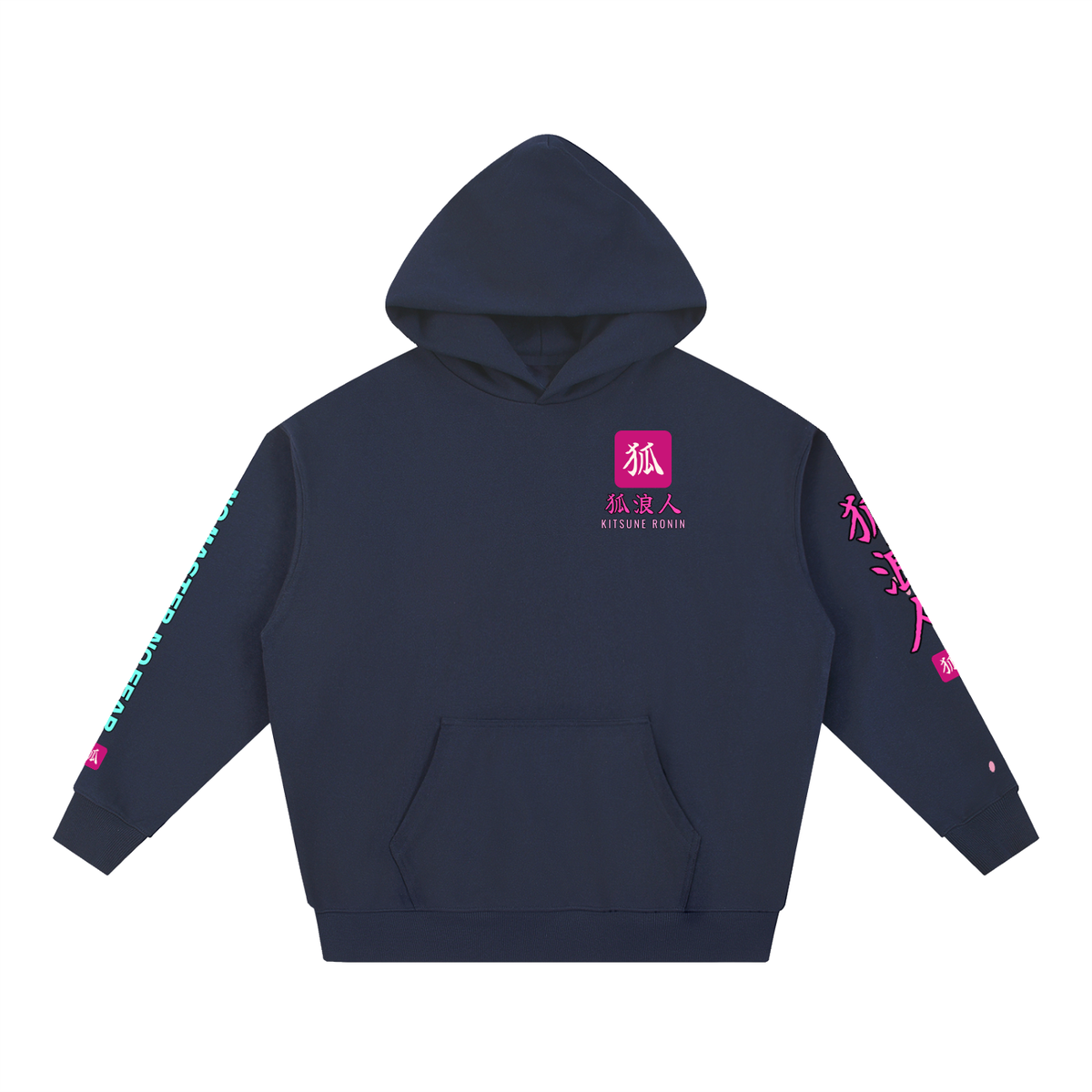 Kitsune Ronin Hoodie | Fox Mask Female Samurai Japanese Graphic Hoodie, Back & Sleeve Print