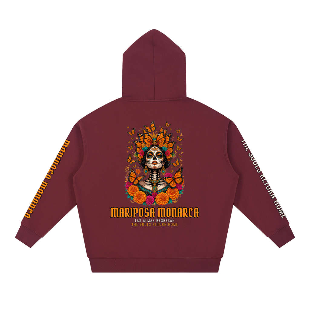 Mariposa Monarca Hoodie | Monarch Butterfly Catrina Día de los Muertos Graphic Hoodie, Back & Sleeve Print