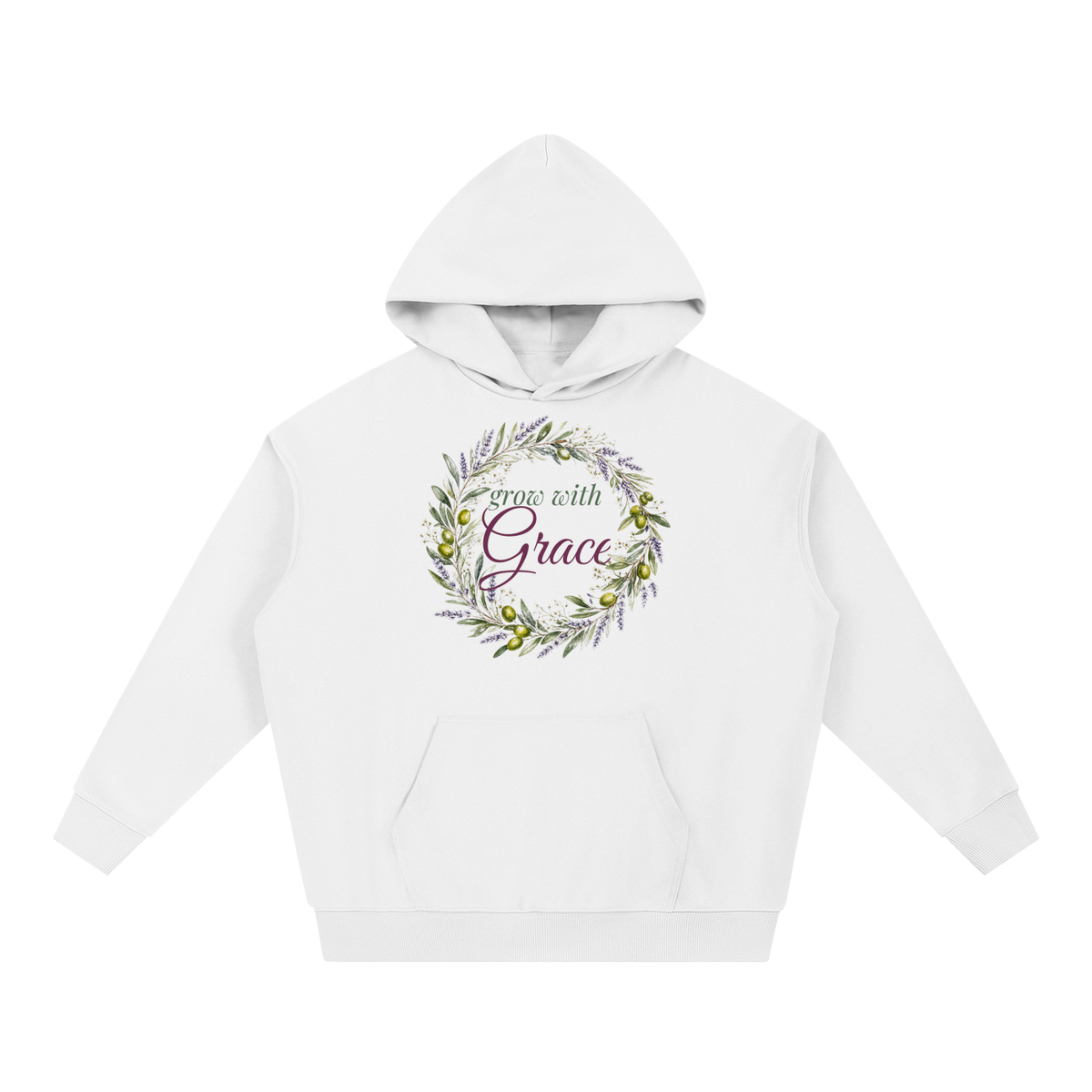 Grow With Grace Hoodie | Olive Lavender Wreath Watercolor Floral Sweatshirt for Women