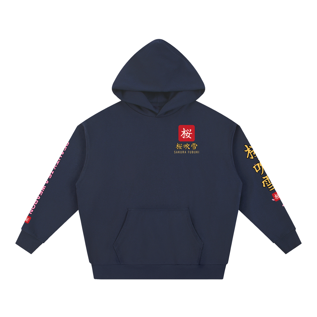 Sakura Storm Hoodie | Cherry Blossom Female Samurai Japanese Graphic Hoodie, Back & Sleeve Print