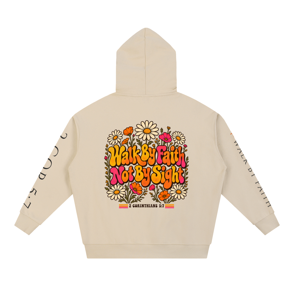 Walk By Faith Not By Sight Retro Hoodie | Groovy 70s Christian Sweatshirt, 2 Corinthians 5:7 Daisy Faith Gift