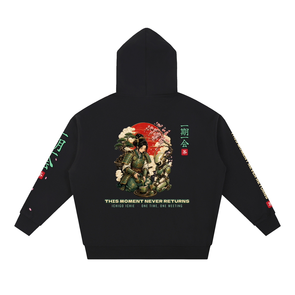 Ichigo Ichie Hoodie | Samurai Tea Ceremony Mecha Japanese Graphic Hoodie, Back & Sleeve Print