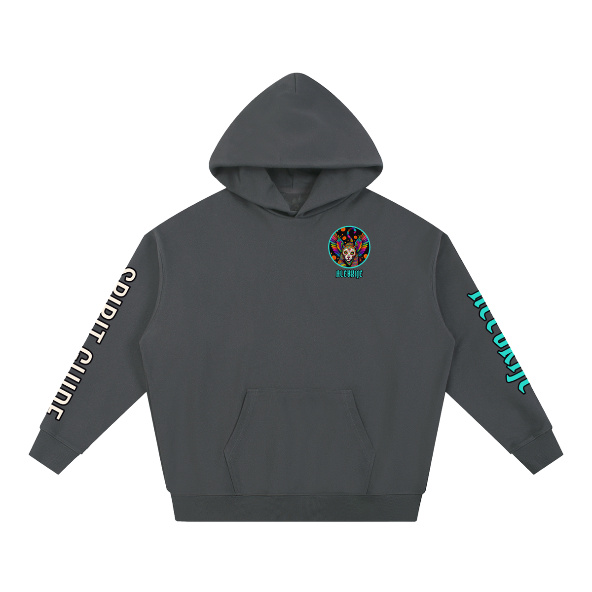 Alebrije Hoodie | Winged Jaguar Spirit Guide Día de los Muertos Graphic Hoodie, Back & Sleeve Print