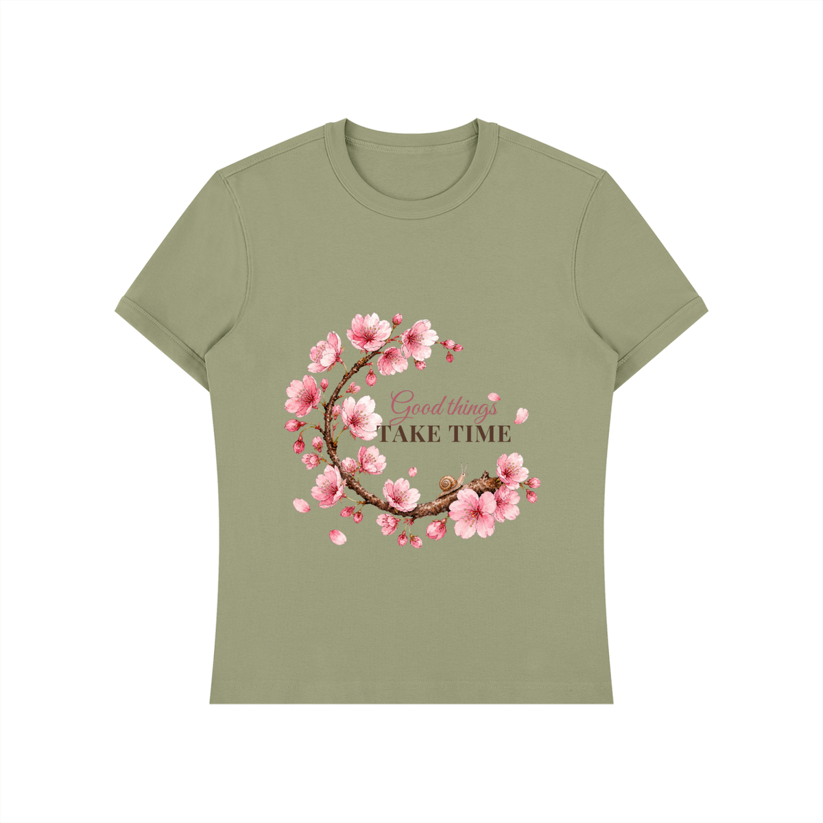 Good Things Take Time Shirt | Cherry Blossom Watercolor Graphic Tee for Women