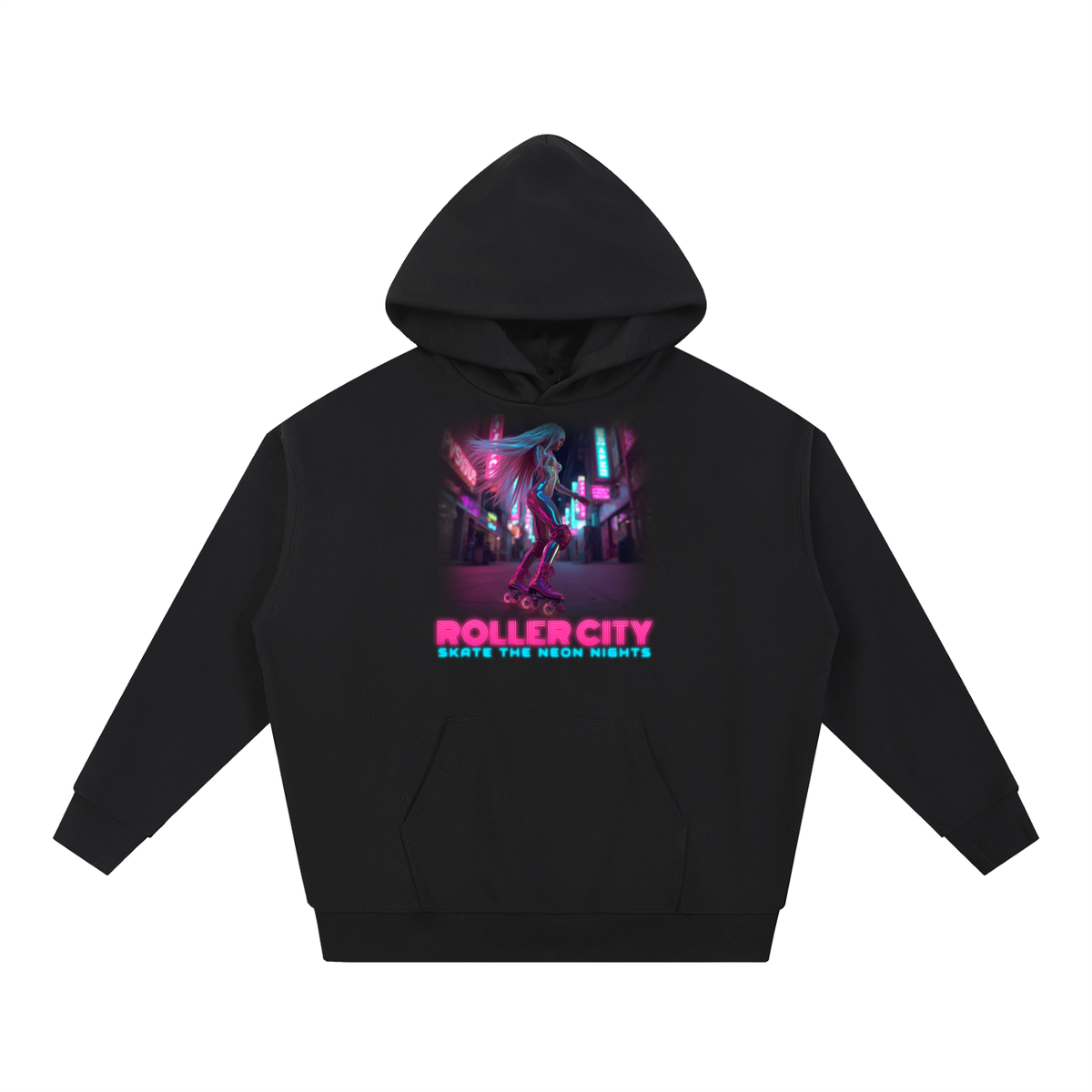 Roller City Hoodie | Neon Roller Skater Graphic Hoodie