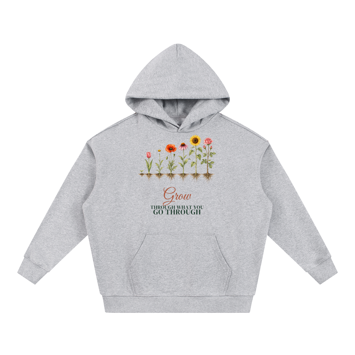 Grow Through What You Go Through Hoodie | Wildflower Growth Watercolor Floral Sweatshirt for Women