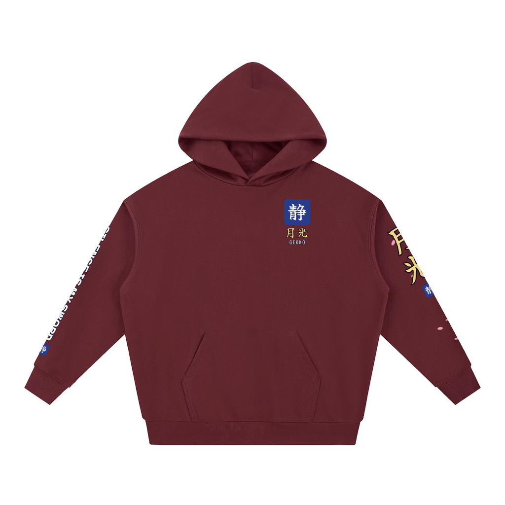 Moonlight Samurai Hoodie | Silence Is My Sword Japanese Wave Graphic Hoodie, Back & Sleeve Print