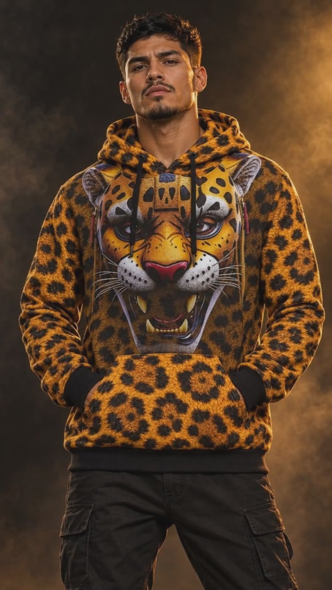 Jaguar Warrior All-Over Print Hoodie | Aztec Jaguar Mask Premium 280GSM Hoodie